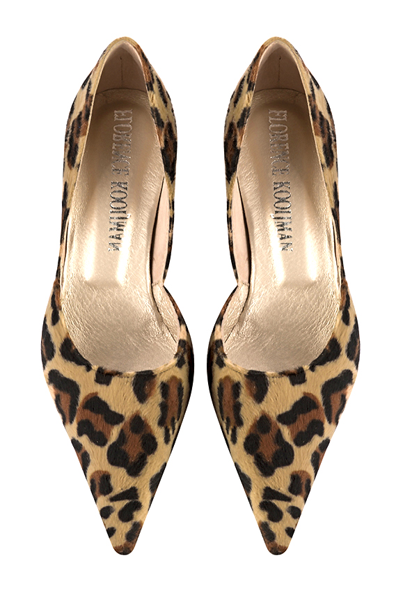 Safari black women's open arch dress pumps. Pointed toe. Medium slim heel. Top view - Florence KOOIJMAN